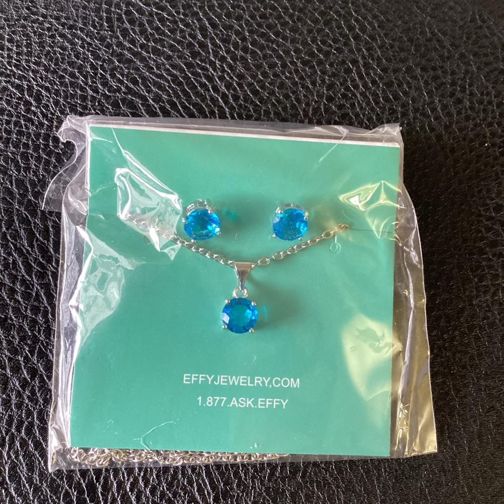 NWT - Effy Necklace With 1 Carat Turquoise Gemstone Pendant & Matching Earrings